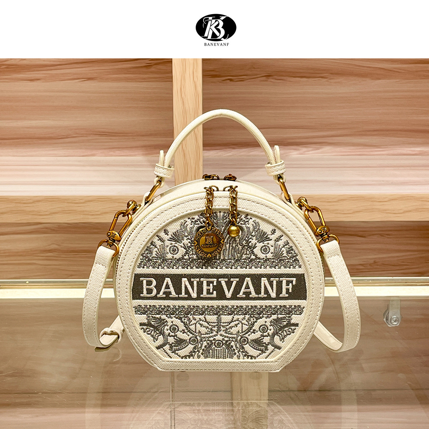 Banevanf/Queen Boni's New Chinese Embroidered Round Cake Light Luxury Fashion Versatile Cross Shoulder Bag 8512# Adjustable Strap