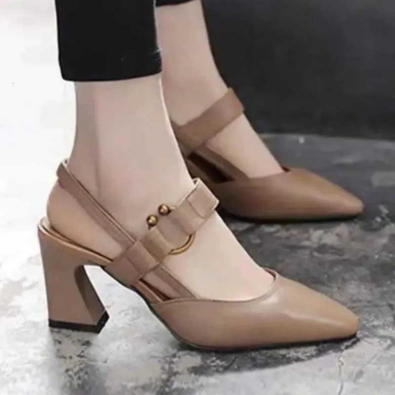 2024 Summer Style Rear Air Leisure Pointed Toe Thick Heel Highheeled Fashionable Casual Comfortable Sandals For Women 250306X