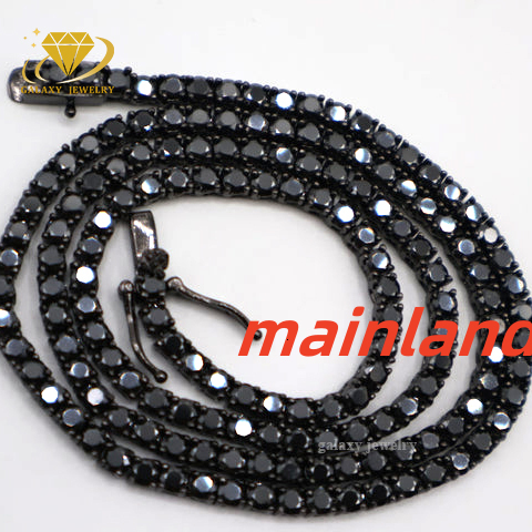 Wholesale 3mm 4mm 5mm Black Moissanite Tennis Chain 925 Sterling Silver Hip Hop Jewelry Men Black Diamonds Iced Tennis Necklace