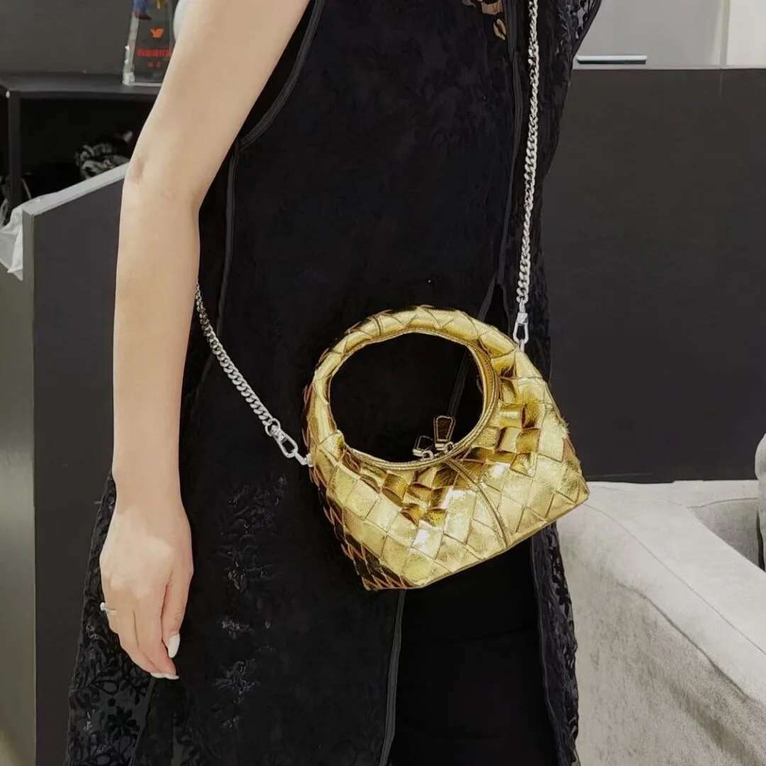 New Summer Genuine Handbag Tote Women's Crossbody Bag Chain Shoulder Full Cow Leather Woven