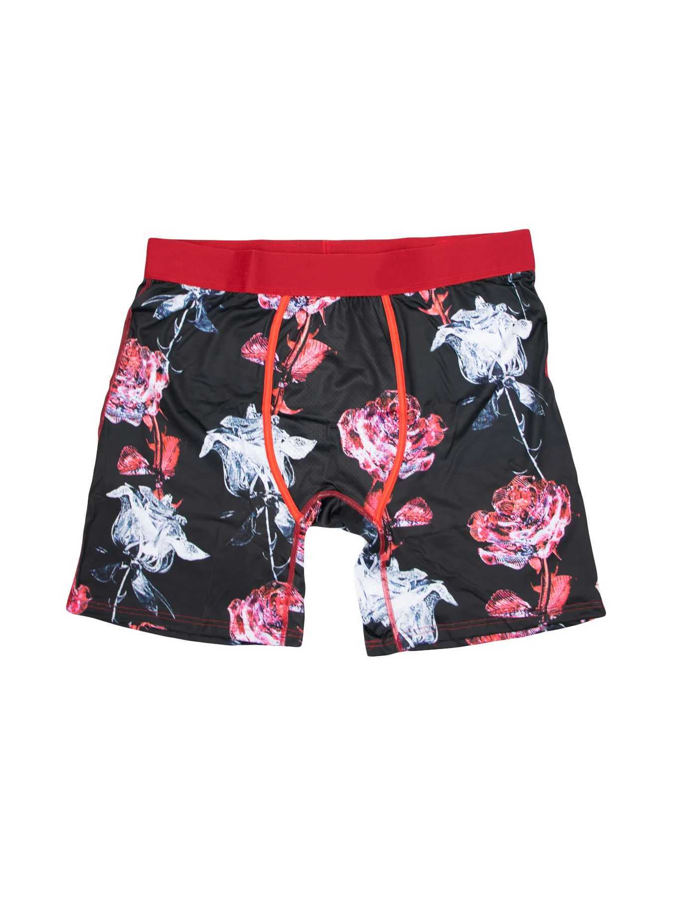 Men's Shorts 2Pcs Rose Print Men Underwear Boxer Shorts Soft Fashion Man Underpant Male Panties S-XXL Plus Size Black And Red Printing Y2503074DL