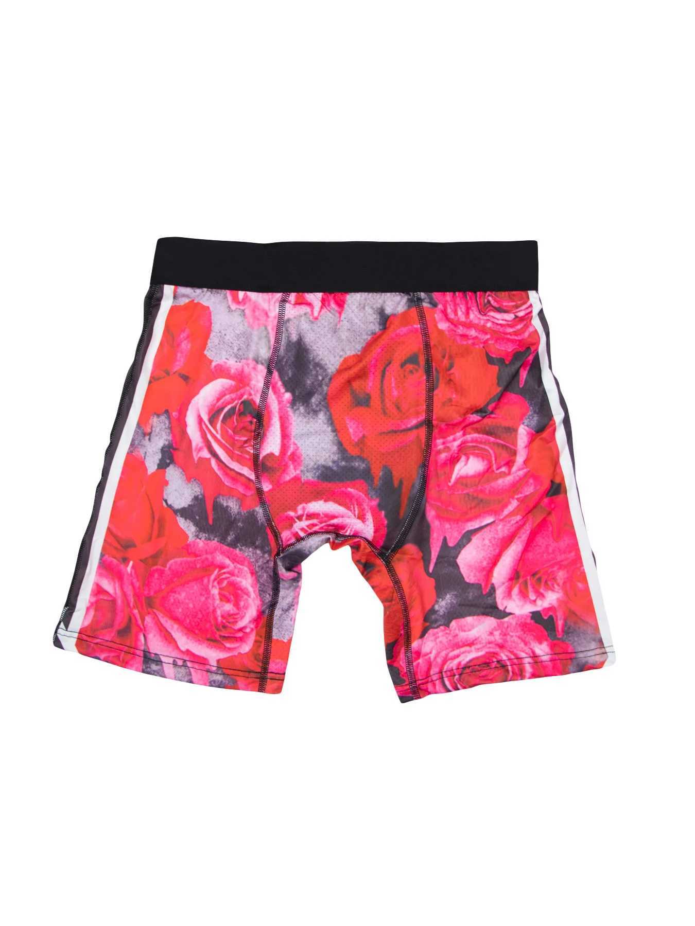 Men's Shorts 2Pcs Rose Print Men Underwear Boxer Shorts Soft Fashion Man Underpant Male Panties S-XXL Plus Size Black And Red Printing Y2503074DL