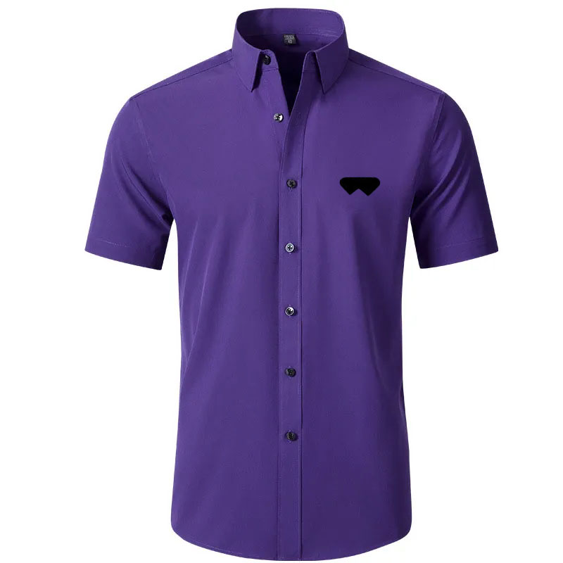 Men's Dress Shirts Business slim fit, versatile, all season four sided elastic non ironing men's Short sleeved summer shirt, silky an