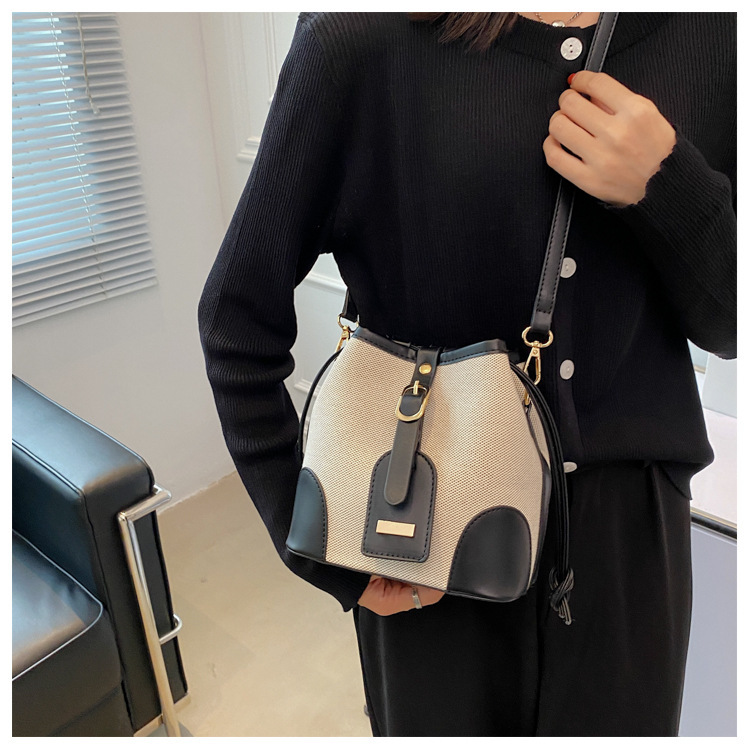 Summer 2025 Women s Color Blocked Bucket Canvas Splicing Fashion Designer Texture Mini Bag Wallet Crossbody Bag Handbag
