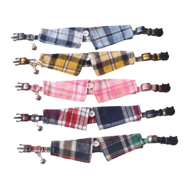 Plaid Pattern Shirt Style Cat Collar, Pet Bow Tie for Dogs Cat Tuxedo Collar, Adjustable Lapel Shirt Tie Collar with Metal Small Bell for Puppy Kitten