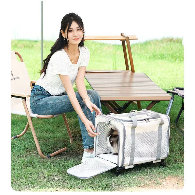 New cat bag Large capacity hatchback portable pet bag can be folded breathable portable pet trolley case