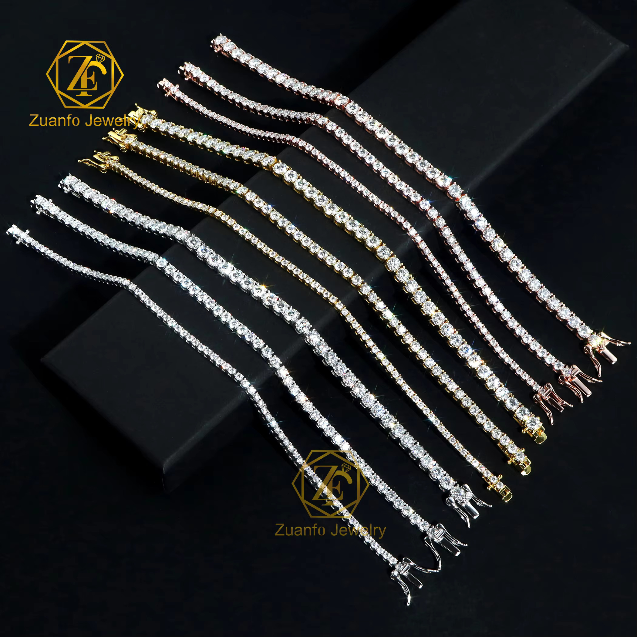 Wholesale 10K 14K White Solid Gold Tennis Chain Bracelet 2mm-5mm DEF VS Lab Grown Diamonds Diamond Bracelets Bangles