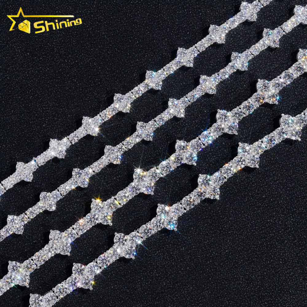 New Arrivals Tiny Cross Chian 925 Sterling Silver Bracelet Pass Diamond Tester GRA Certified VVS Moissanite Tennis Necklace