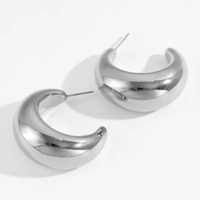 Titanium With 18K Gold Big Size CC Hoop Earrings Women Jewelry Punk Party T Show Gown Runway Korean Japan INS 250303