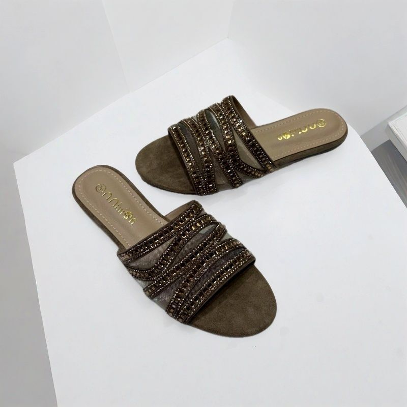 2025 Summer New One-piece Sandals For Women Outdoor Designer Sandals Wear, Suede And Rhinestone High End Fashion Free Shipping Designer Women S Slippe