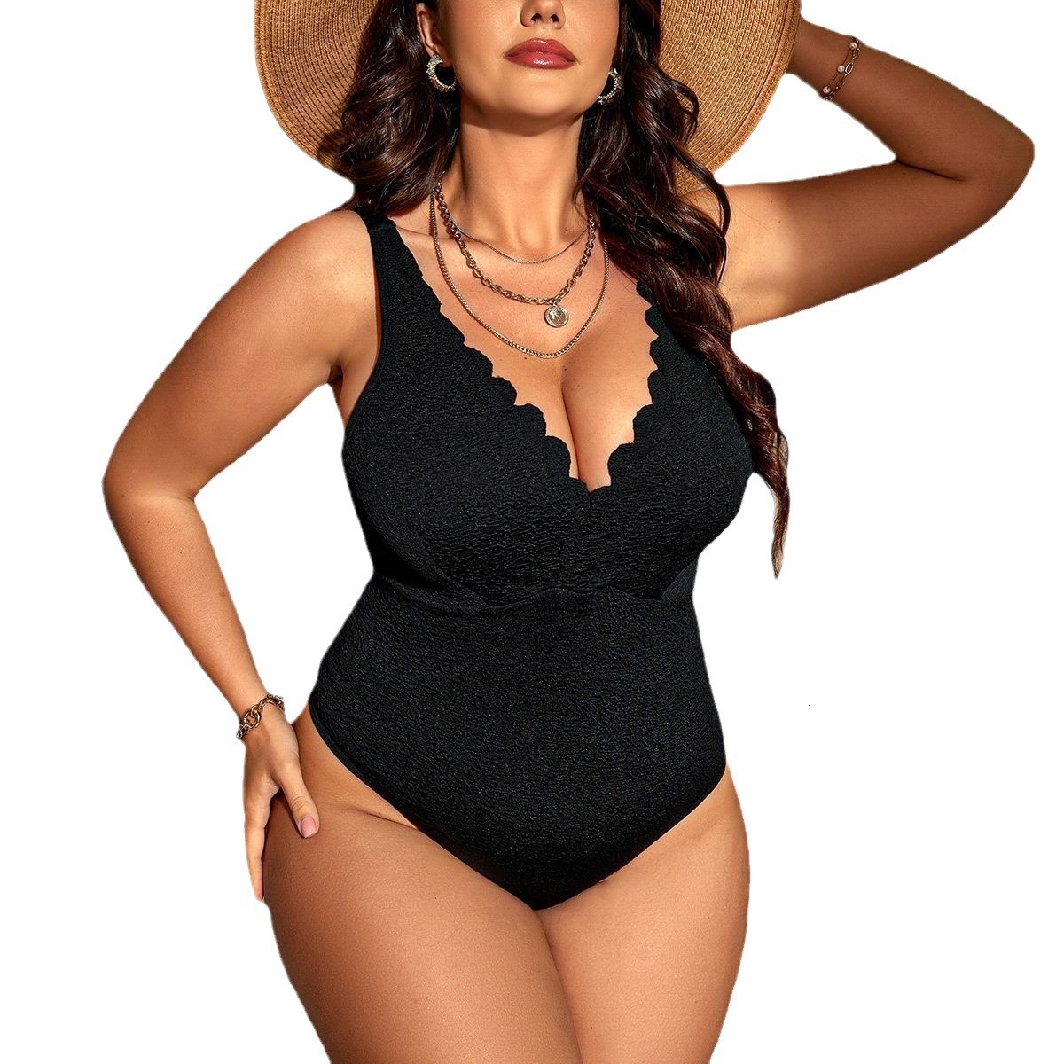 New Fat Mm Plus Size Vest Style Solid Color Swimsuit One-piece Slim Fit Laser Cut Flower Bikini