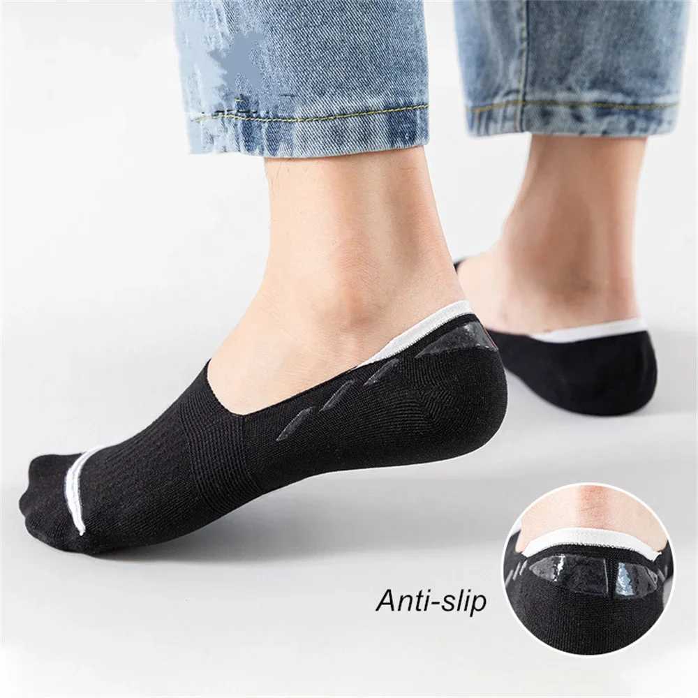 10 Pairs Men Cotton Boat Socks Summer Silicone Non Slip Invisible Thin Socks Sweat-absorbing Male Ankle Sock Slippers MeiasT250307