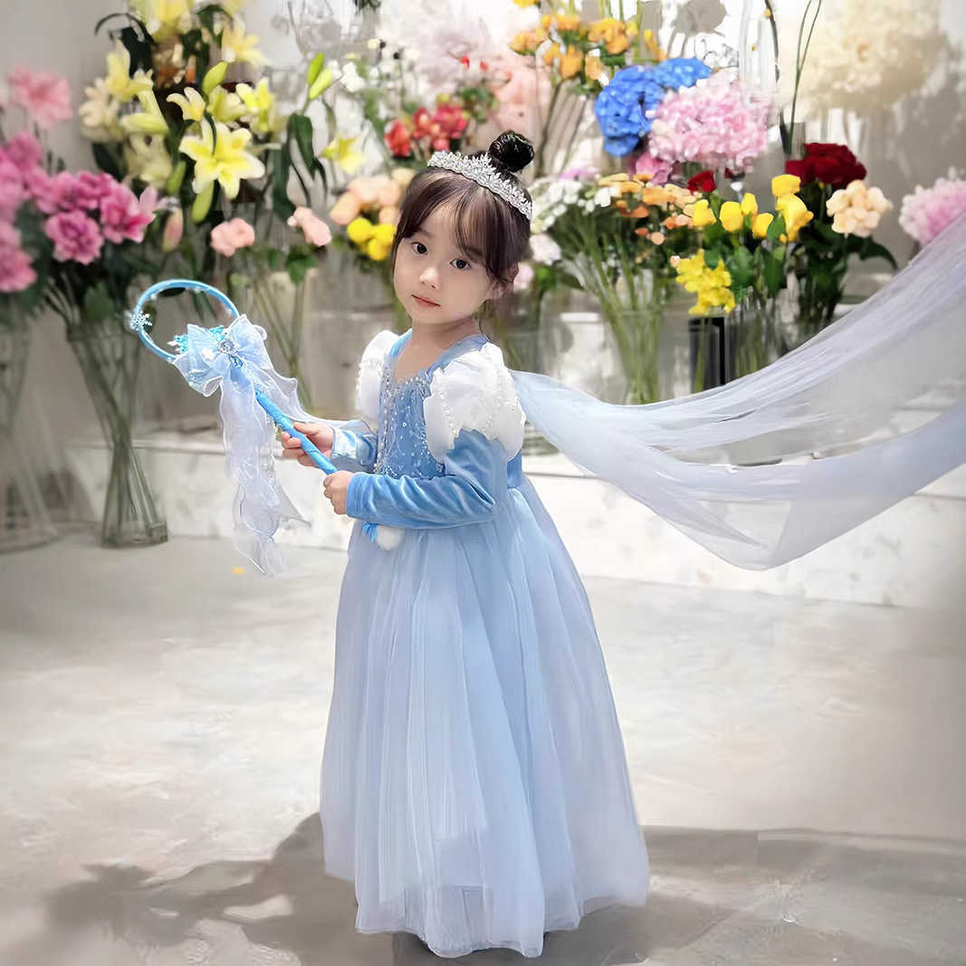 Girl's Dresses Spring and Autumn New Princess Dress for Girls with Bubble Sleeves and Winter Velvet Princess Dress Y2503076TM2
