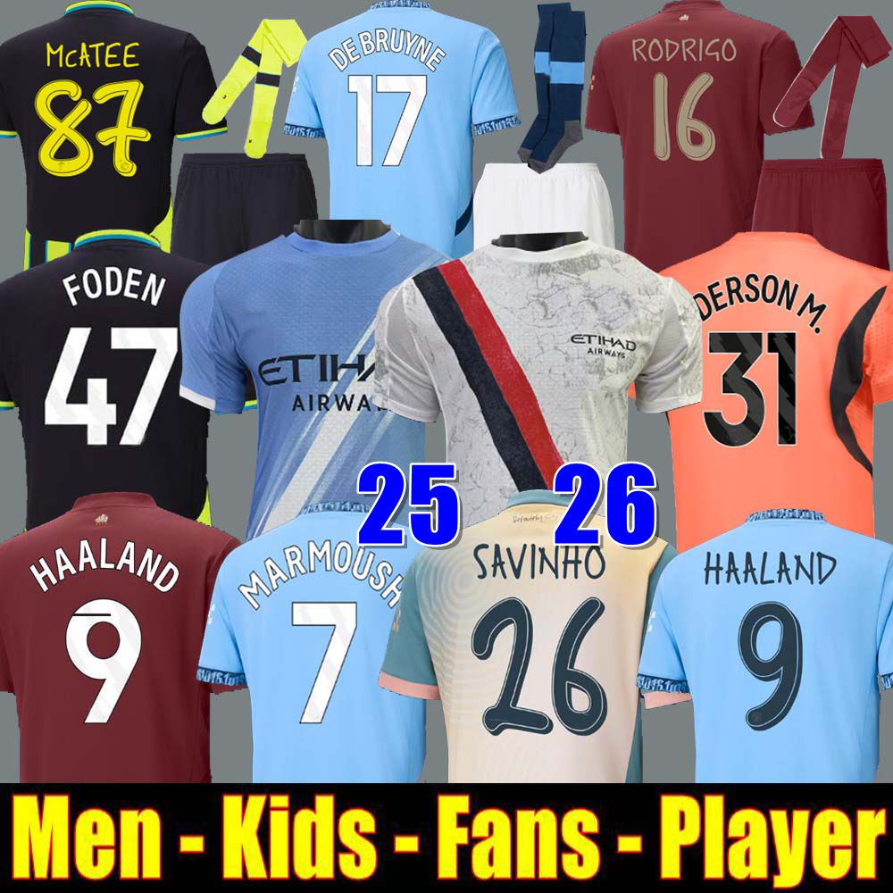 24 25 26 fans Player version HAALAND soccer jerseys DE BRUYNE KOVACIC FODEN 2024 2025 football shirt uniforms kids MAN City RODRIGO Manchestes Marmoush Nico