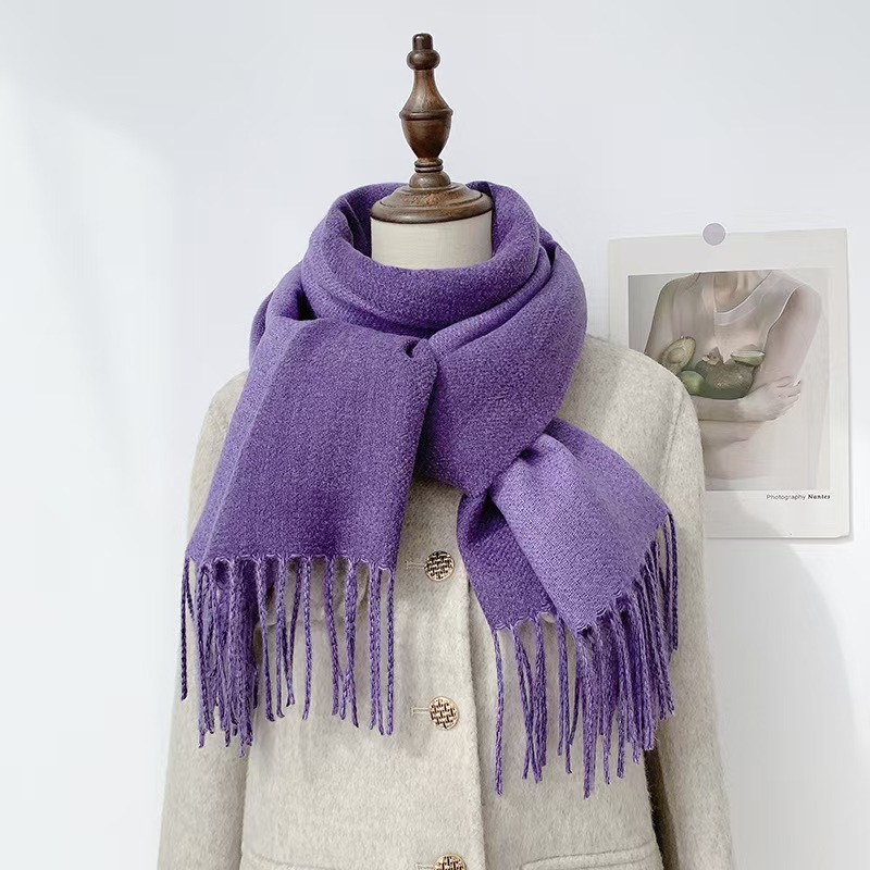 K065 Double-sided solid color imitation cashmere scarf gentle wind tassel shawl Korean autumn and winter thick fashion student warm neck scarf