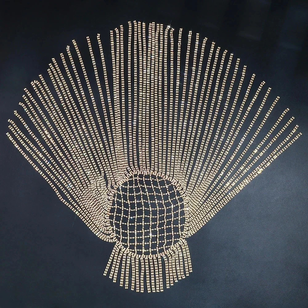 Gorgeous long tassel headpiece rhinestone hair chain headband sparkling bridal hat womens crystal hollow headband jewelry 250303