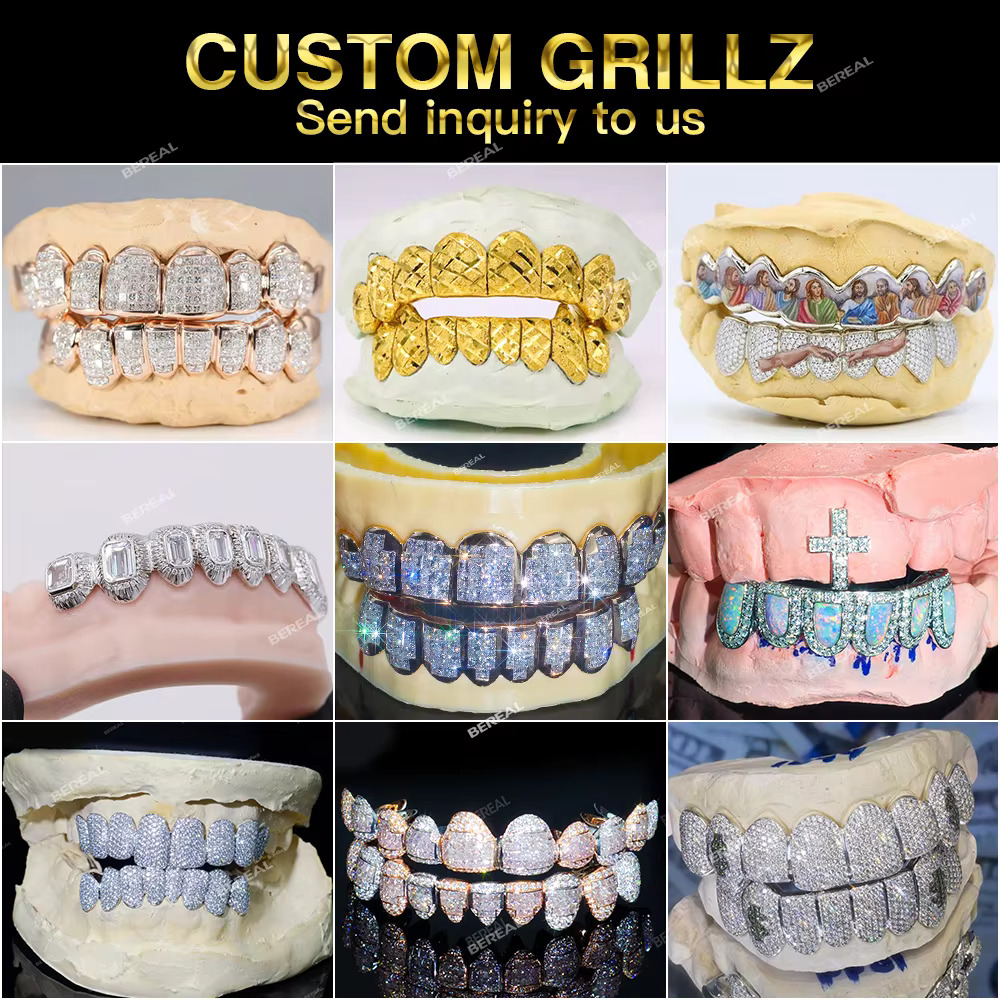 Custom 10K 14K 18K Gold Vvs Moissanite Pendant Grillz Iced Out Round Brilliant Cut Diamond Hip Hop Teeth Pendant Jewelry