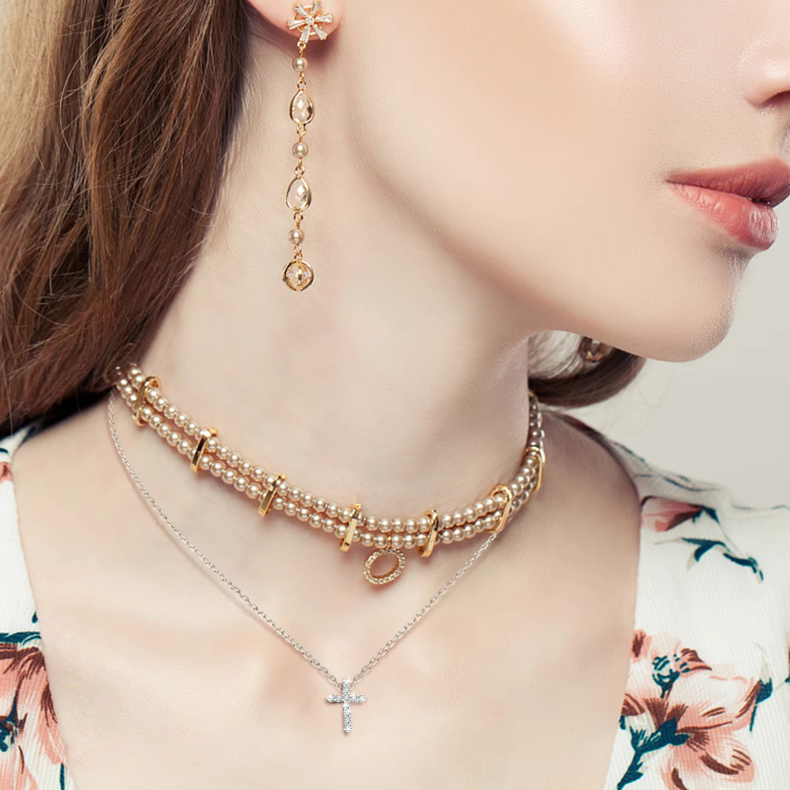 Fine Christian Jewelry Gift Gold Plated 925 Sterling Silver VVS Moissanite Diamond Cross Charm Pendant Choker Necklace Women Men