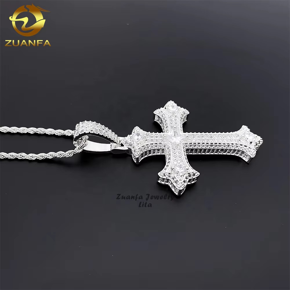 High Quality Hot Sale Hip Hop 925 Sterling Silver Iced Out Charms Moissanite Diamond Cross Pendant for Men