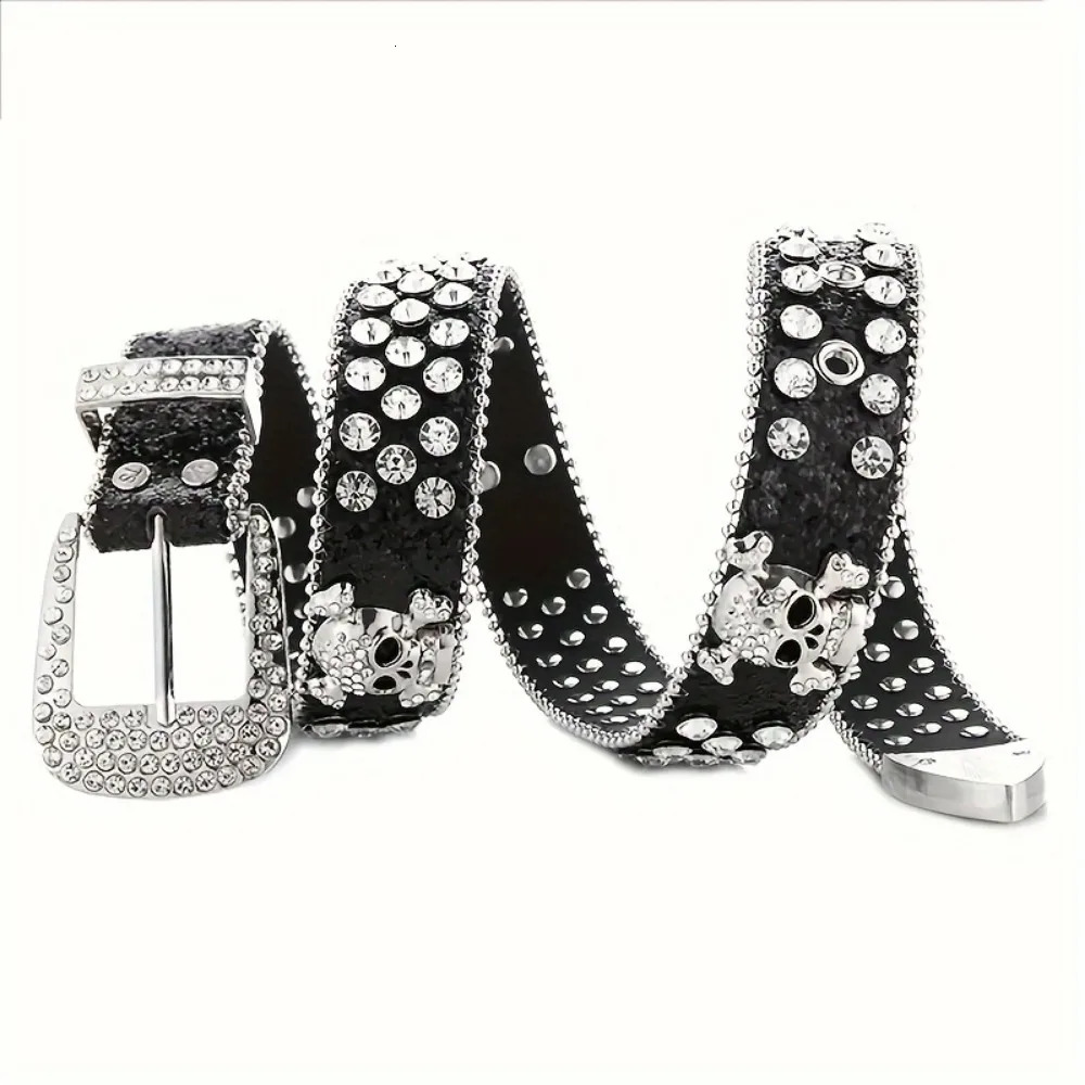 Stylish Rhinestone Western Cowgirl Style Y2K Belt Sparking Pu Leather BB Belts Jeans Dress Accessories For Women 250227