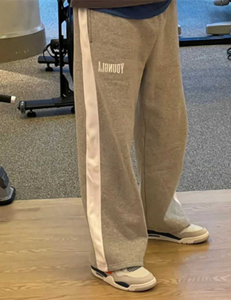 Jogger Couple Running Casual Breathable Splicing Pants American Fitness Sports Straight Leg Loose Wide Leg Blue Ball Pants 250305Z