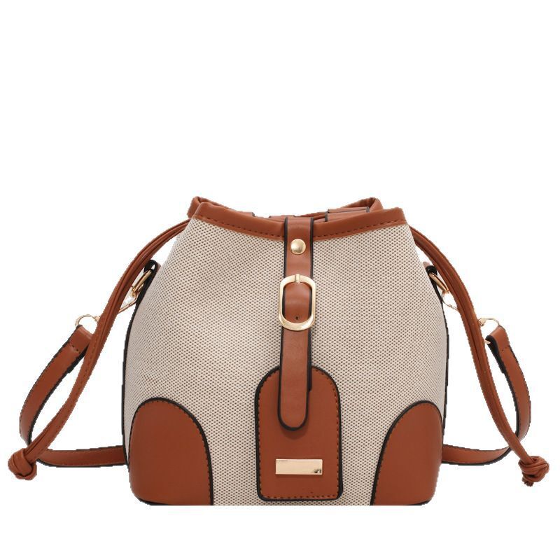 Summer 2025 Women s Color Blocked Bucket Canvas Splicing Fashion Designer Texture Mini Bag Wallet Crossbody Bag Handbag