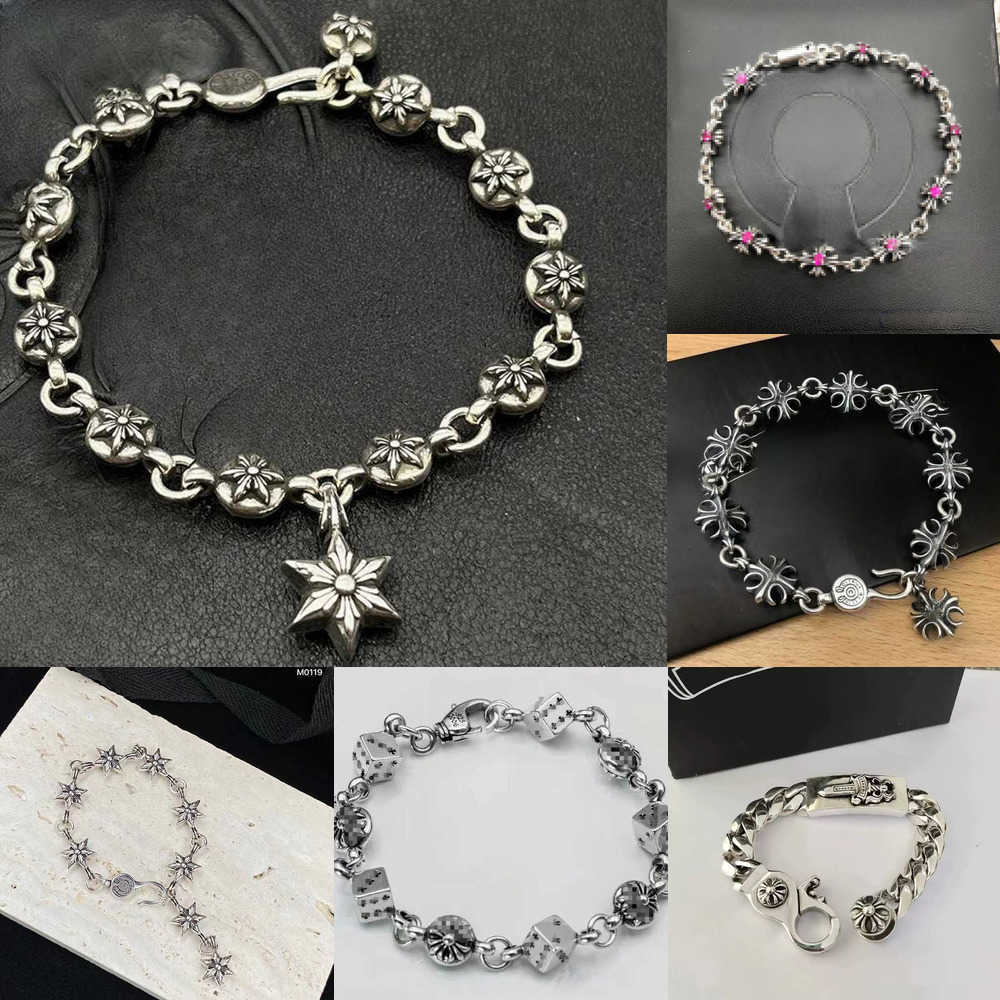 Charm bracelet charms Plated 925 Sterling Silver Stylish Versatile dice Cross Trendy Accessory Vintage Handmade 20cm Bracelets women men Motifs wholesale