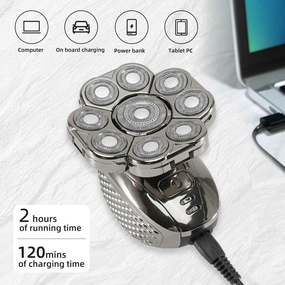 New Arrival Mens beauty kit 9-blade floating head electric shaver multifunctional shaver USB charging wet/dry 6-in-1 bald shaver Z250307