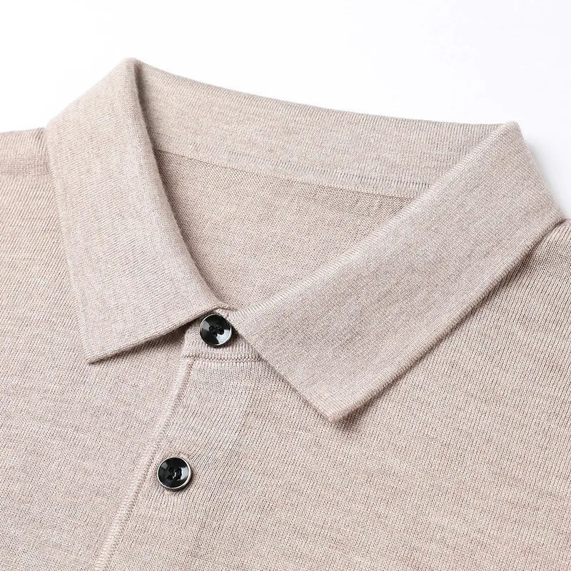 High Qualtity Oversized Cashmere Knitted Lapel T-shirt for Men Long Sleeve Polo Shirt Solid Color Trend Leisure Grey White Black 250303