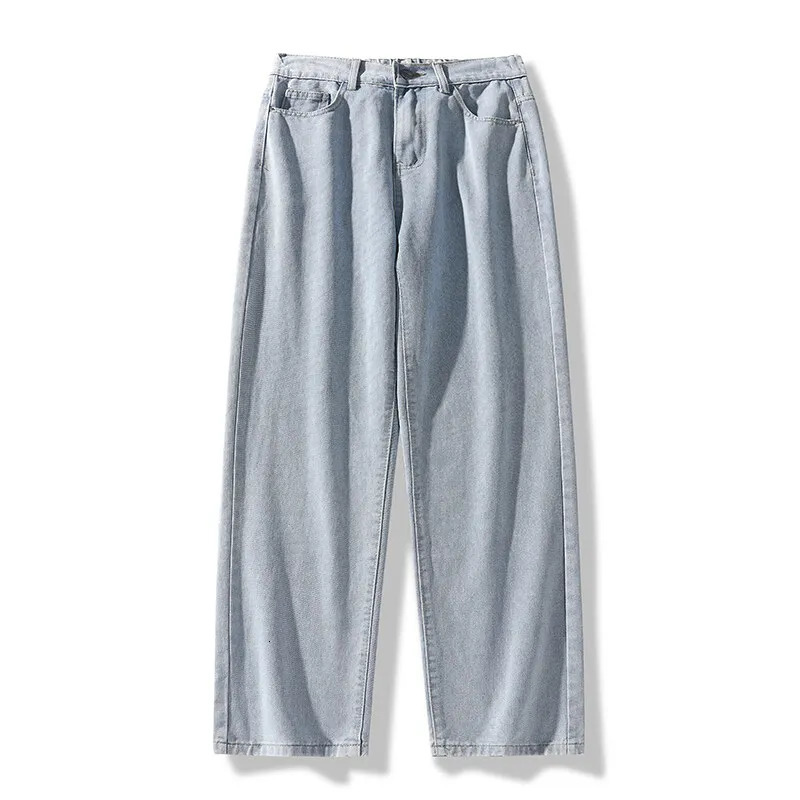 2025 Mens Korean Long Jeans Classic Mens Straight Denim Wide Leg Pants Solid Color Casual Mens 250305