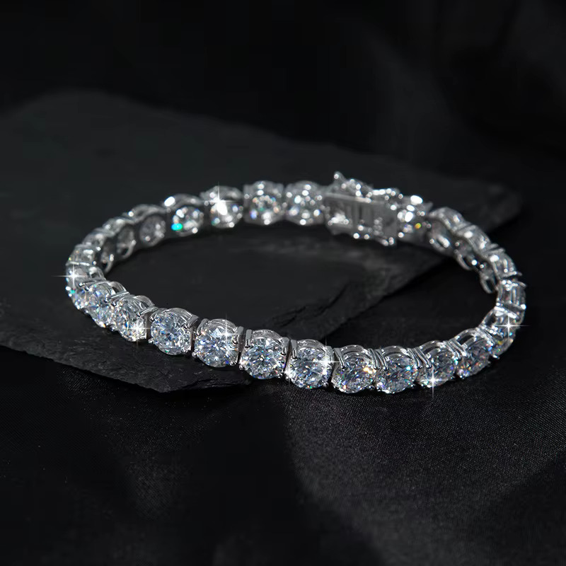 Wholesale White GRA Moissanite Tennis Chain Bracelet Popular 925 Silver Bracelet Hiphop Men Moissanite Bracelet