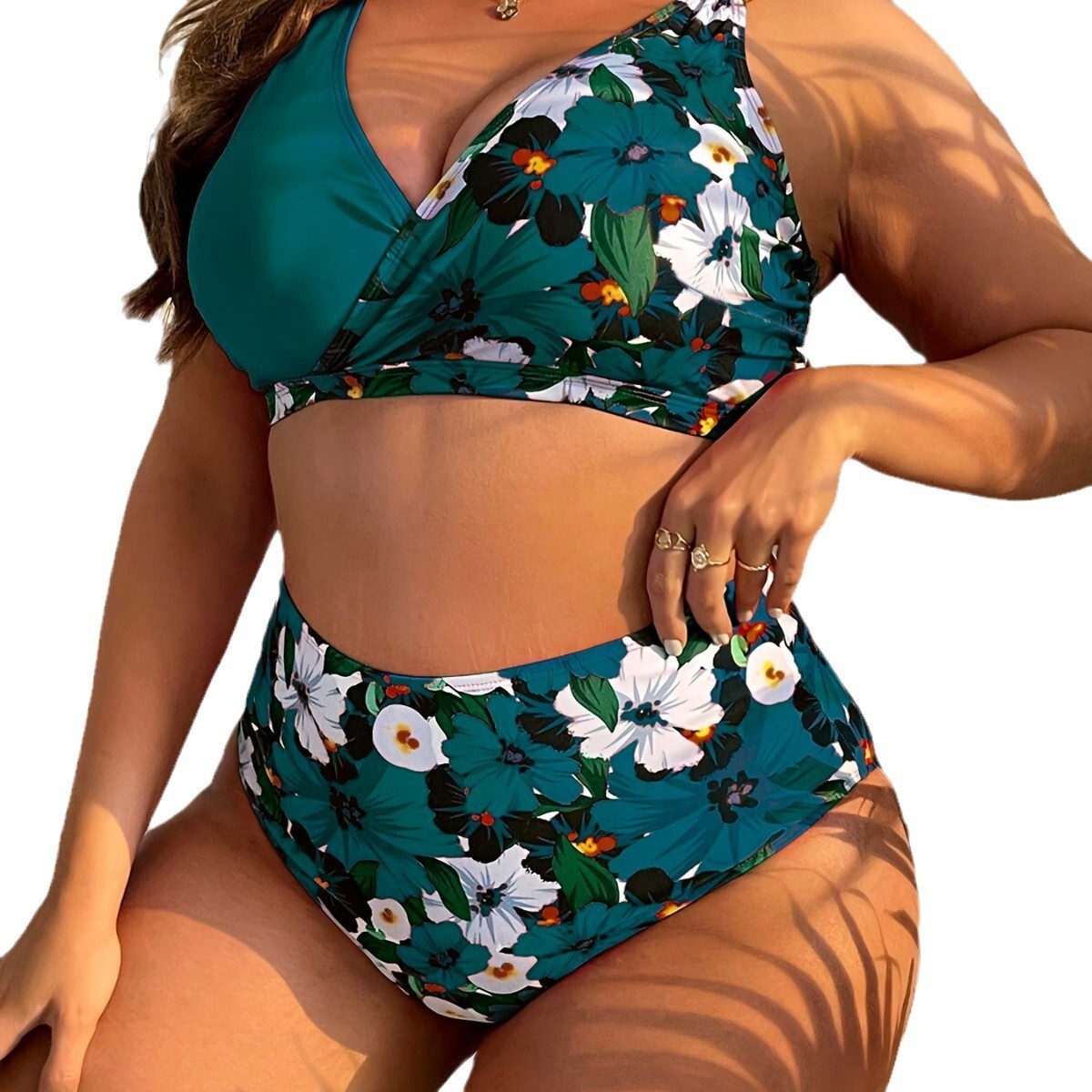New Plus Size Digital Print Gathers Fashion able Womens Split Bikini Swimsuit