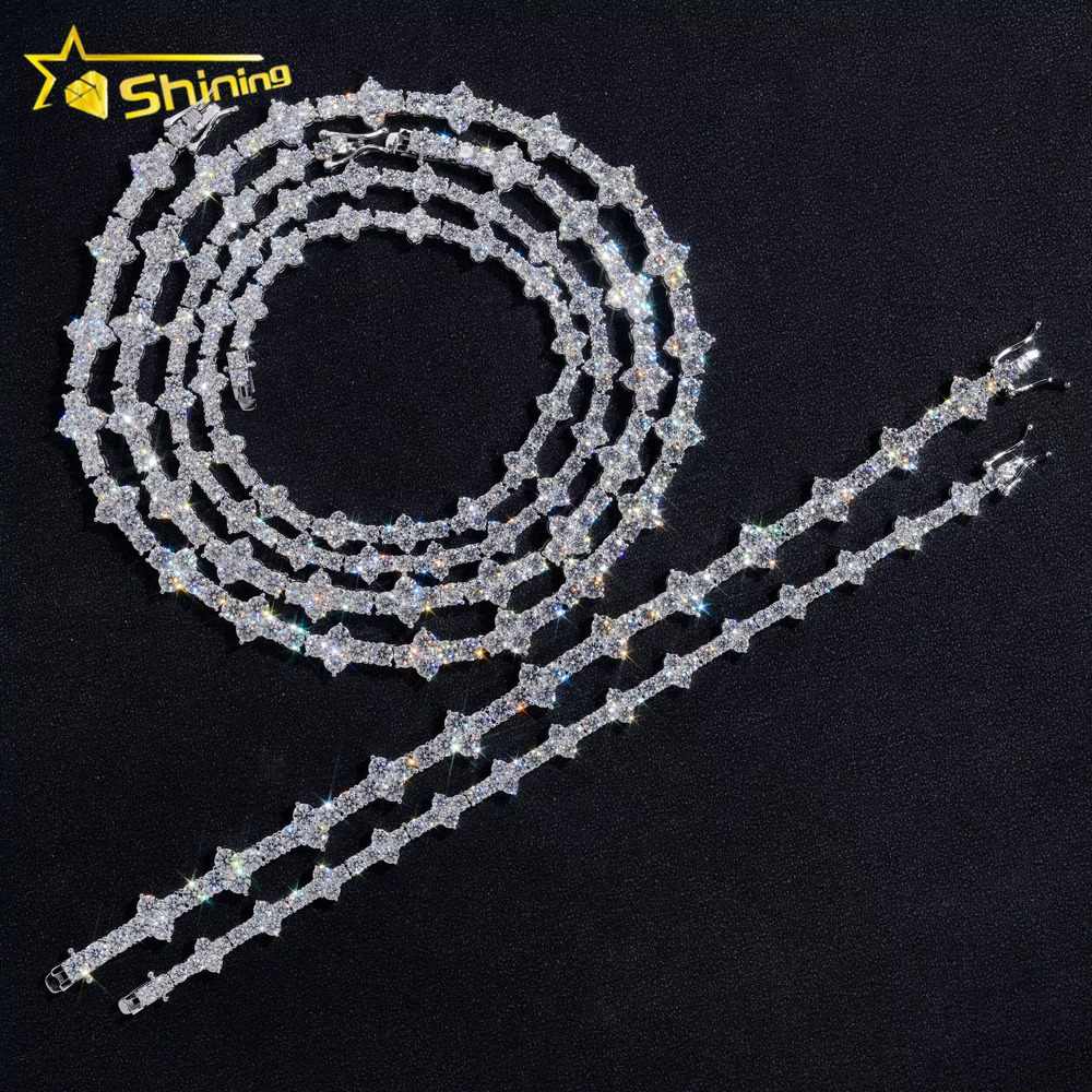 New Arrivals Tiny Cross Chian 925 Sterling Silver Bracelet Pass Diamond Tester GRA Certified VVS Moissanite Tennis Necklace