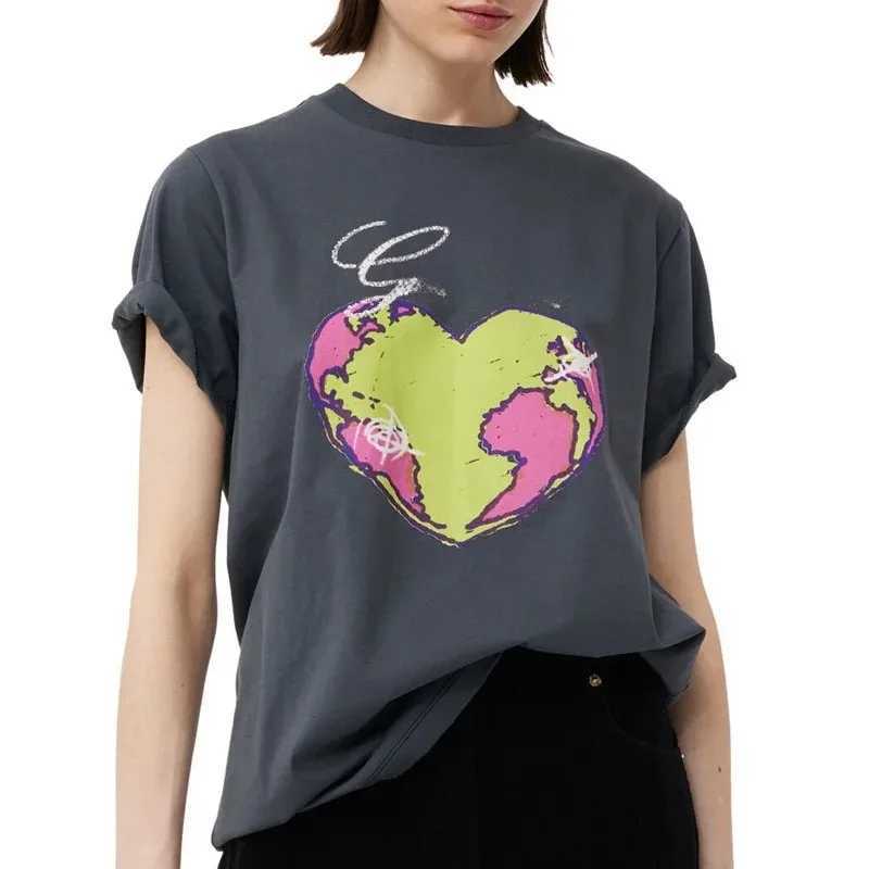 Women's T-Shirt 100% Womens Pure Cotton Simple Printing Comfortable Summer Womens Casual Womens T-shirt Loose T-shirt Y2503071Y36
