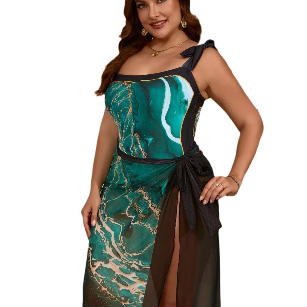 New Tie Dye Wave Bikini Plus Size Temperament Fat Girl Womens One-piece Swimsuit