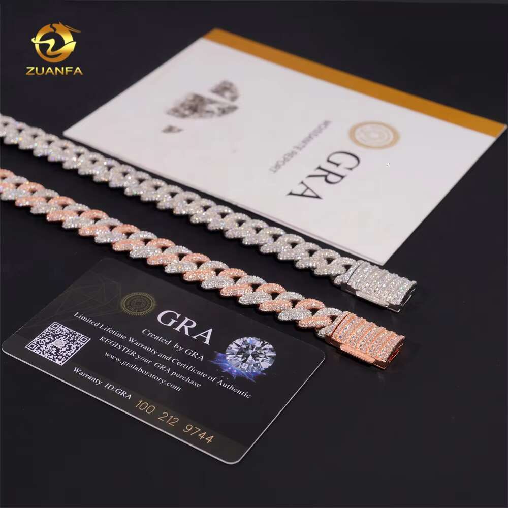 Pass Dia Tester Two Tone Rose Gold 13mm Hip Hop Sier Iced Moissanite Cuban k Bracelet
