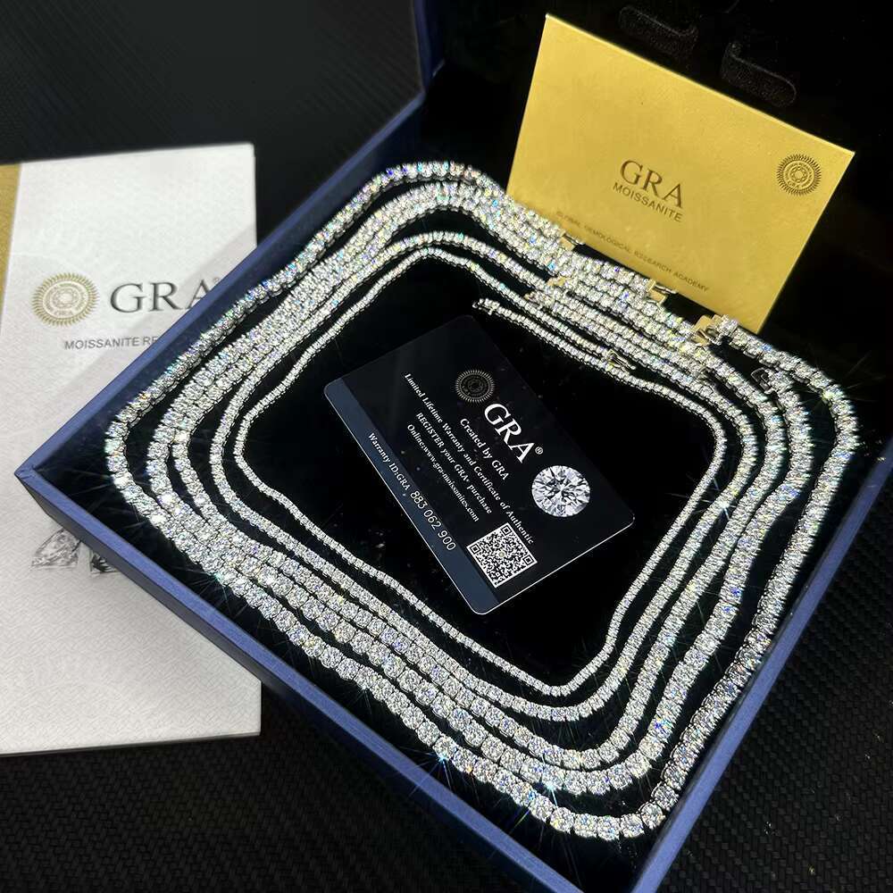 VVS Moissanite tennis chain Hip-hop jewelry necklace 3mm, 4mm, 5mm hip-hop ice design styleHip Hop Iced Out Fine Jewelry Necklace Women Men