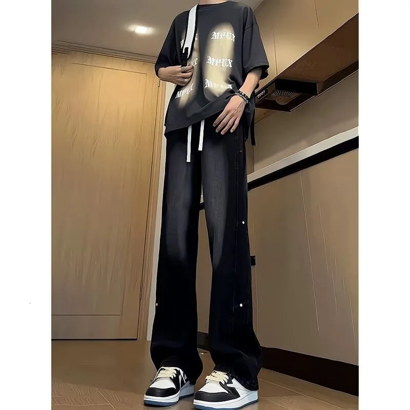 Mens Pants Y2k Casual Male Jeans Pants Streetwear Denim Shorts Jean Mens Trousers Wide Leg Jeans Baggy Man Clothing Flared 250305