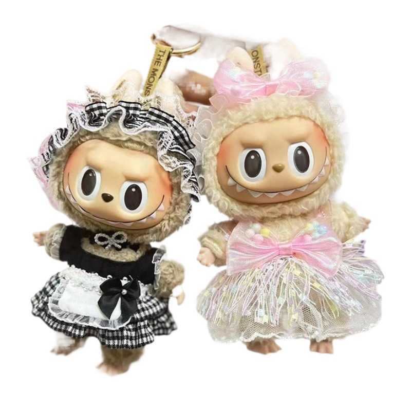 Doll Apparel 17cm blind box pull cloth for white teddy bear shoulder strap set circular smiling face shirt pendant cute clothesY2503072MPM