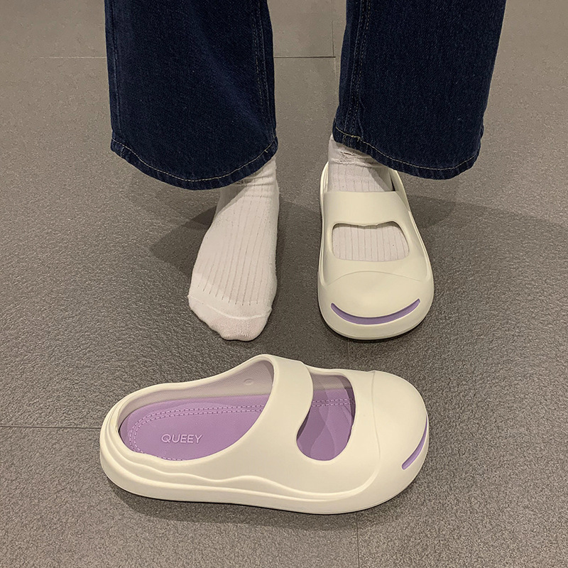 2025 Summer New Women s Open Mouth Laughing Baotou Half Slippers Fashion Designer Slippers Popular Thick Bottom Dripping Sandals Outdoor Beach Shoes