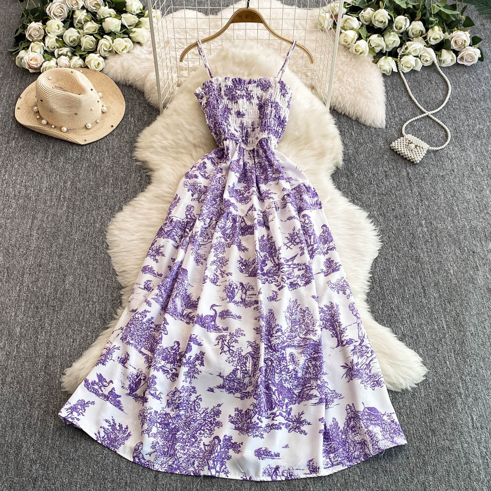 2025 New Chiffon Printed Designer Dress With Backless Vest Suitable For Women's Elastic Waist Slimming Outdoor Leisure Beach Vacation Mid Length 