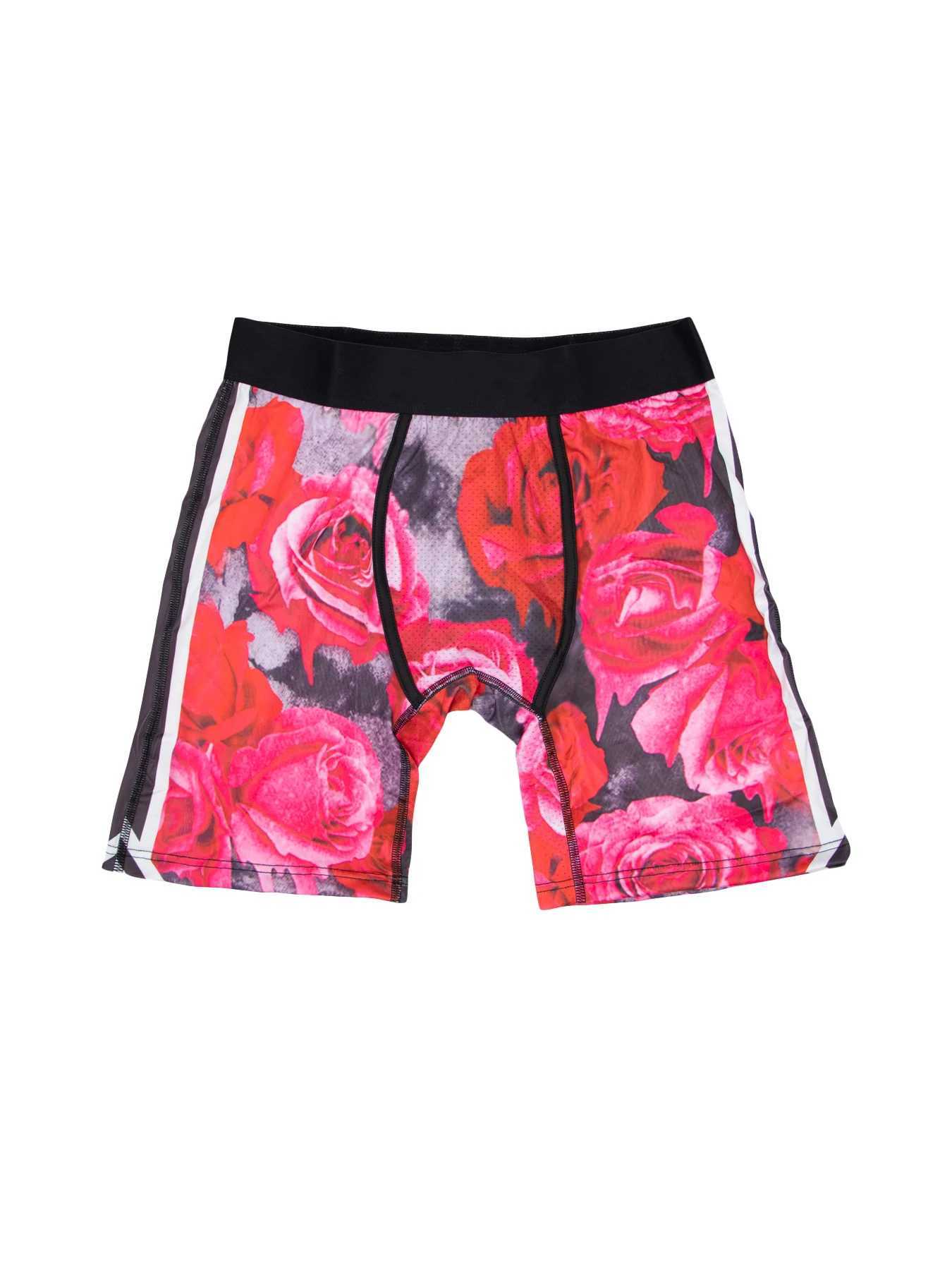 Men's Shorts 2Pcs Rose Print Men Underwear Boxer Shorts Soft Fashion Man Underpant Male Panties S-XXL Plus Size Black And Red Printing Y2503074DL