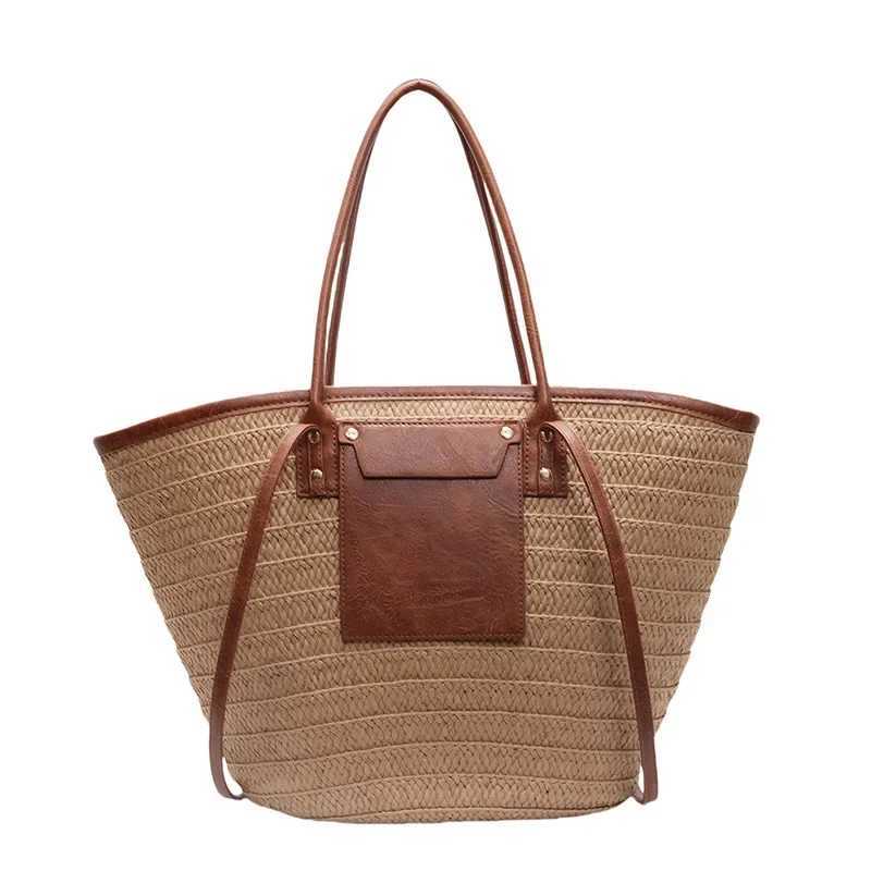 Str Womens Large Capacity 2025 Summer New Woven Shoulder Bag Seaside Vai Beach Shoulder Bag Commuter Tote BagXJ250308