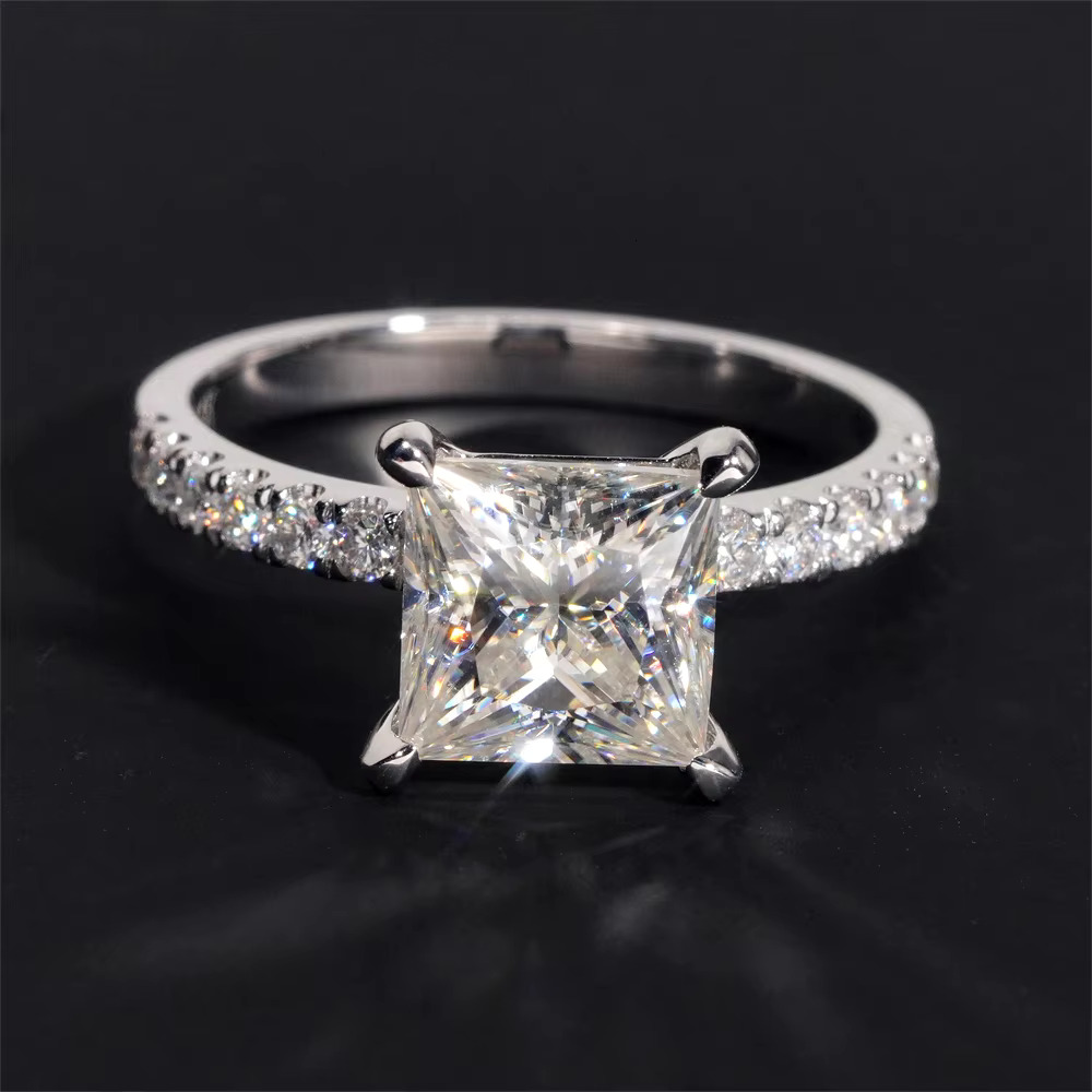 14K Real Gold VVS Moissanite Diamond Women Engagement Ring Set Princess Cut Solitaire Ring Hip Hop Jewelry Wedding Ring Band