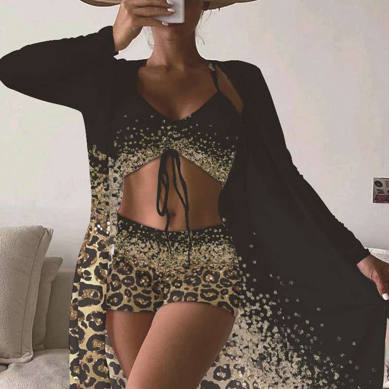 New Three Piece Bikini Split Print Boxer Shorts Swimsuit Fashion Bikini