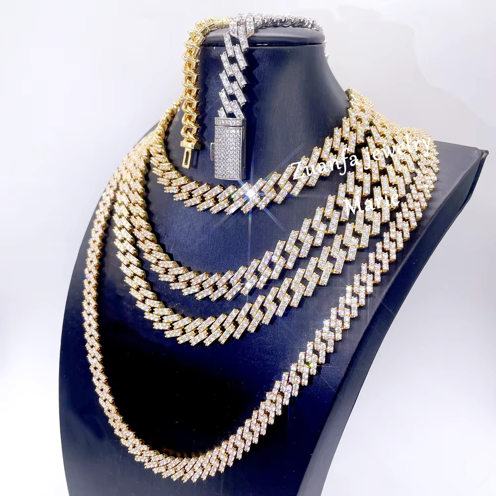 Hip Hop Jewelry White Gold Plated Iced Out Cuban Link S925 Moissanite Cuban Link Chain Necklace Diamond Cuban Chain