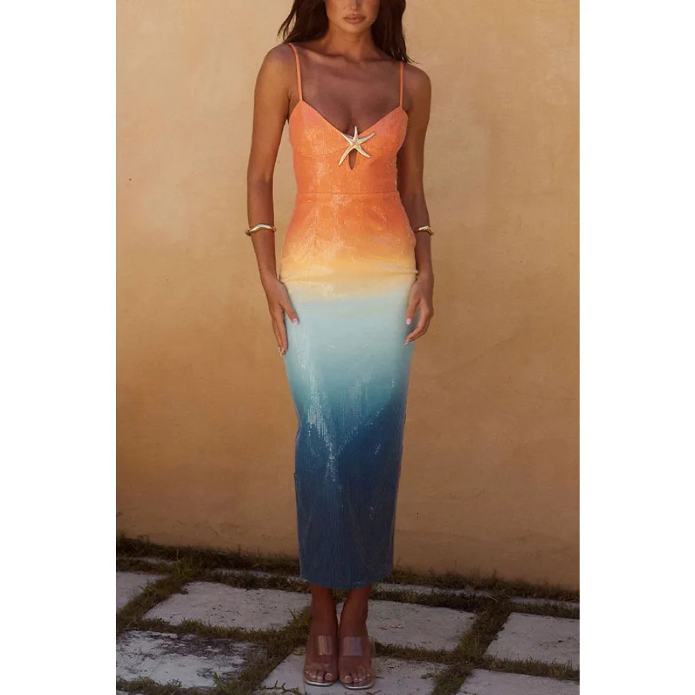 Graduate student changes color hover dress spring/summer hover sequin printed dress INS casual party womens clothing 250306