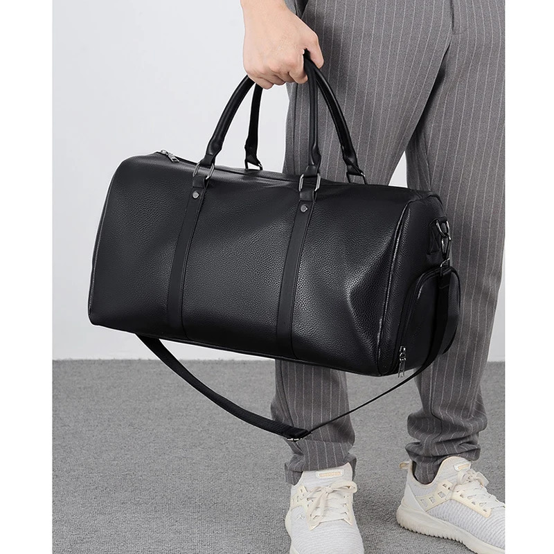 PU leather travel handbag casual mens gym shoe pocket fitness luggage shoulder sports side 250304