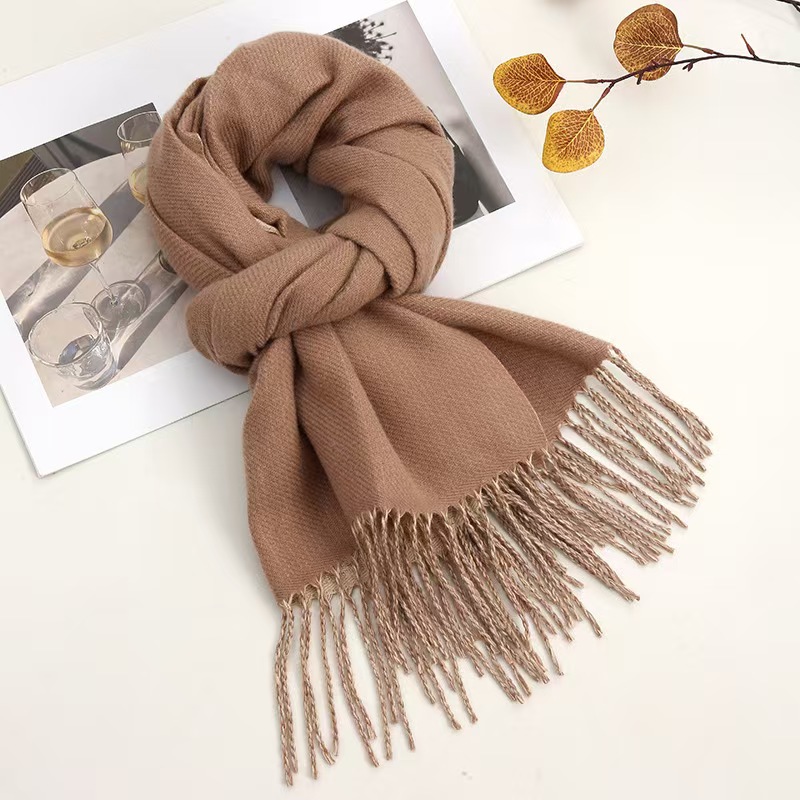K123 Popular simple solid color imitation cashmere scarf for women, versatile fashion tassel shawl, high-end casual warm neck scarf