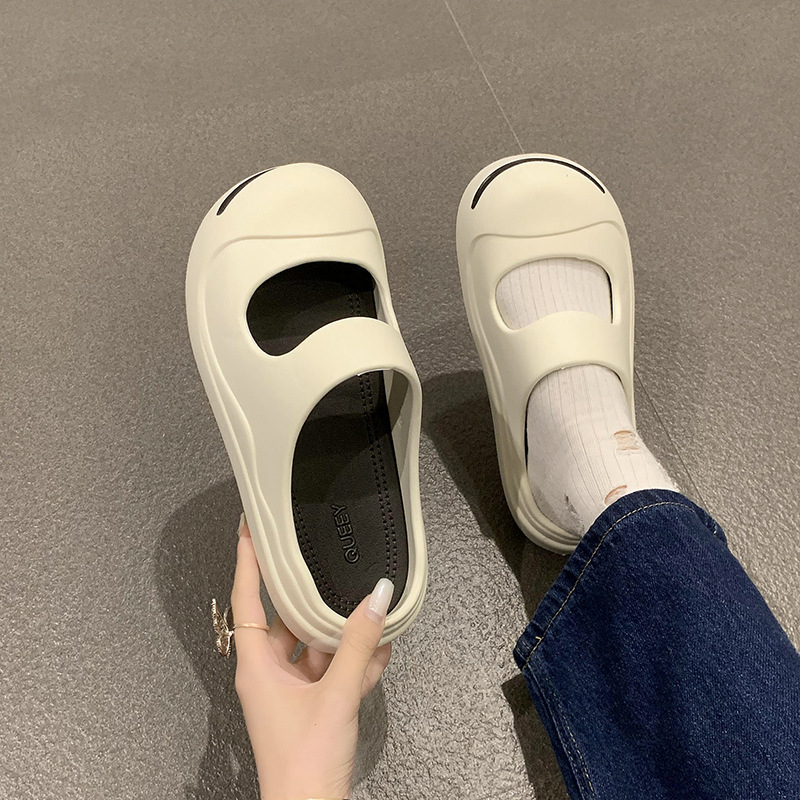 2025 Summer New Women s Open Mouth Laughing Baotou Half Slippers Fashion Designer Slippers Popular Thick Bottom Dripping Sandals Outdoor Beach Shoes
